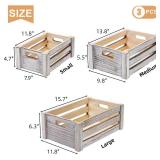 ZOOFOX Set of 3 Wooden Storage Crates, Nesting Storage Container with Handles, Decorative Farmhouse Wood Basket for Home, Rustic Bathroom Decor