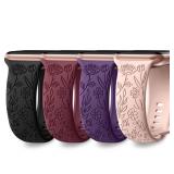 DaQin 4 Pack Floral Engraved Bands Compatible with Apple Watch Band 38mm 40mm 41mm 42mm 44mm 45mm 46mm 49mm for Women, Soft Silicone Flower Strap for Apple Watch SE iWatch Series 10 9 8 7 6 5 4 3 2 1