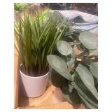 Home Decor Artificial Plants (Variety 4 Pack) Eucalyptus, Variegated and Tall Grass with Ceramic White Pot