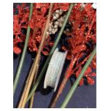 Floral Supplies to Create Customized Flower Arrangements including: Three Red Stems, Three White Flower with Gold Stems, Two Glitter Beaded Stems, and One Roll of Iridescent White Ribbon