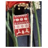 Floral Supplies to Create Customized Floral Arrangements Including: Five Red Flower Stems, Two White Beaded Stems, and One Roll of Red and White Deer Print Ribbon