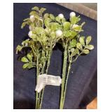 Floral Supplies to Create Customized Flower Arrangements Including: Two White Berry Stems, One Red and White Striped Accent Ball, Three Red Poinsettia Stems, and Three White Poinsettia Stems