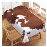 Swono Decorative Rectangle Table Cloth Cowhide, Farm Animal Brown Cowhide Print Cow Polyester Tablecloth Kitchen Table Cover for Dining BBQ Picnic Coffee Table 50x72, 4-6 Seats