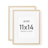 TONES FRAME DESIGN 11x14 Natural Wood Frame with 8x10 Mat, Set of 2 Picture Frames, Solid Wood Veneer Finish, and Plexiglass Front for Poster Gallery Wall Home Decor