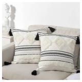 blue page Boho Throw Pillow Covers Black and Cream White Pillow Covers 18x18 Set of 2, Neutral Woven Decorative Pillow Covers, Farmhouse Throw Pillow Covers for Couch Bed, Modern Accent Home Decor