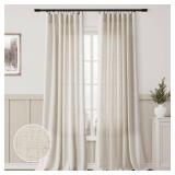 Emerald Green 102 Inch Linen Curtains for Living Room 2 Panels Back Tab Pocket Semi Sheer Light Filtering Privacy Curtains Solid Boho Farmhouse Curtains for High Window Patio Sliding Door 52X102