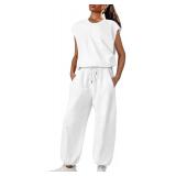 NECIOUS One Piece Jumpsuits for Women Casual Sleeveless Open Back Workout Onesie Spring Summer Outfits With Pockets.White-L