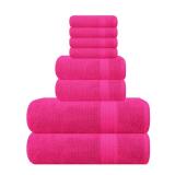 GLAMBURG Ultra Soft 8-Piece Towel Set - 100% Pure Ringspun Cotton, Contains 2 Oversized Bath Towels 27x54, 2 Hand Towels 16x28, 4 Wash Cloths 13x13 - Ideal for Everyday use, Hotel & Spa - Hot Pink