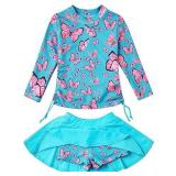 swimsobo 7 8 Years Old Girls Swimsuit Two Pieces Rash Guard Butterfly Bathing Suit Long Sleeve Swimming Skirt with Shorts for Swimwear