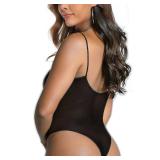 SHERRYLO Sheer Bodysuit for Women See Through Teddy One Piece Swimsuit Mesh Monokini High Cut Wet Look Bathing Suit Black****S/M***