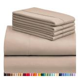 LuxClub 6 PC King Sheet Set, Light Khaki King