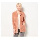 Barefoot Dreams CozyChic Lite Open Front Hooded Cardigan, Amber Glow, Large