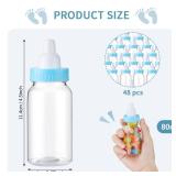 Bulk Pack 4.5 Inch Baby Bottle Shower Favor Mini Plastic Candy Bottle Baby Shower Bottles Fillable Feeding Bottle Candy Box for Party Boy Girl Birthday Newborn Baby Baptism with Removable Blue Tops