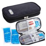 YOUSHARES Insulin Cooler Travel Case - Diabetic Case Insulated Organizer Portable Cooling Bag for Insulin Pen and Medication Diabetics Organizers Supplies with 2 TSA Approved Ice Pack (Gray)