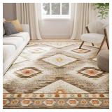 BESTSWEETIE 4x6 Area Rugs, Washable 4x6 Rugs, Non Slip Floor Carpet, Low Pile Water Repellent Ultra Soft Moroccan Rugs for Living Room Indoor-Cream/Camel