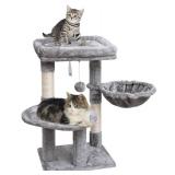 SYANDLVY 27.56" Cat Tree for Indoor Cats, Modern Cat Tower with Scratching Post for Kittens, Climbing Stand with Basket & Hanging Ball for Play Rest