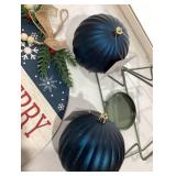 All Is Merry and Bright Round Wall Decor, Two 4-Inch Christmas Ball Ornaments and Green Metal Christmas Tree 9 1/2 In Tall