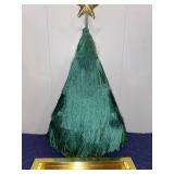 Tabletop Christmas Tree Fringed with JOY Framed Art With Gold Sequins