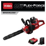 Toro-51850M 16in. Cordless Brushless Electric Chainsaw with 60V MAX* Battery Power and Flex-Force Power System Kit - Retail: $394