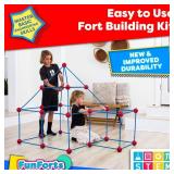 Power Your Fun Fun Forts Kids Tent for Kids - 81 Pieces Fort Building STEM Toys Kit, Construction Toys Play Tent Indoor and Outdoor Playhouse for Kids with 53 Rods and 28 Spheres (Red, Blue) 1 Pack