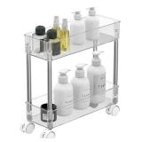 TESOIN Slim Rolling Storage Cart, 3 Tier Mobile Multipurpose Kitchen Shelf Organization Slide Out Narrow Cart, Great for Kitchen Bathroom Warehouse and More Laundry Narrow Places Clear