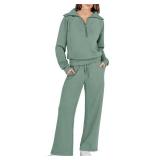 Caracilia Womens 2 Piece Outfits Lounge Sets Oversized Sweatshirt Sweatpants Sweatsuit Matching Sweat Set 2024 Fall Tracksuit Pea Green Large