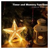 Lomotech Meteor Shower Star Window Lights with Suction Cup, Battery Operated 7.8 Inch Warm White Star Lights with Timer Function for Christmas Decorations (2 Pack)