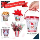 Sawysine 8 Pcs Christmas Metal Bucket Christmas Tin Pot Snowman Candy Bucket Xmas Galvanized Tin Christmas Metal Pail Flower Bucket for Home Garden Christmas Party Decoration(Cute Style)