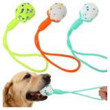 Silipull 3 Pcs Dog Ball with Rope Dog Rope Toys Training Ball on a Rope ETPU with Handle for Tug of War Dog Throw Toys Exercise Fetch Toys for Small Medium Large Dogs Rewards Gifts