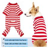 Caslfuca Dog Pajamas for Large Dogs, Cotton Thermal Dog Pjs Jumpsuit with Cover Legs Christmas Puppy Clothes, Striped Onesie Dog Suit for Small Medium Large Dogs (Large, Redwhite)