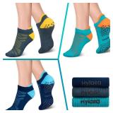 Hylaea Womens & Mens Non Slip Socks with Cushion for Yoga Pilates Barre Home Hospital Socks Dark Blue Green Large X-Large, 2Pair