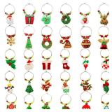 Boao 30 Pieces Christmas Wine Glass Christmas Wine Cup Tags Charms Champagne Cocktail Drink Ring Markers for Christmas Party Supplies