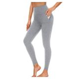 MOREFEEL Leggings with Pockets for Women, High Waisted Tummy Control Workout Hip Lift Yoga Pants Activewear S/M Gray