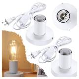 Polished Metal Desktop Lamp Base E26 E27 Screw Light Bulb Holder Base Sockets Base Night Light Bulb Base Lamp Replacement Base for Holding Bulb, 6 Feet Cord on Off Switch Plug (White,2 Pieces)