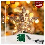 EAMBRITE 13.37 40 LED Christmas Rattan Tree Topper, Indoor Rustic Natural Star Treetop