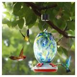 JALAMWANG Hummingbird Feeder for Outdoors Hanging, 25 Ounces, Hand Blown Glass, Leak Proof Rustproof, Containing Ant Moat, for Attract Hummingbird Garden Decoration etc(Blue Starry Night)