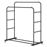 Laiensia Double Rods Clothing Rack with Wheels, Garment Rack for Hanging Clothes, Multi-functional Bedroom Clothes Rack, Black