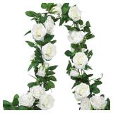 Ageomet 3pcs 19.5ft Artificial Flower Garland with White Rose, Fake Vines Silk Flower Hanging Rose Garland for Wedding Floral Arch Garden Background Engagement Ceremony Reception Decor