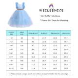 Weileenice Baby Blue Flower Girl Dress Sequin Big Girls Wedding Birthday Party Evening Formal Bridesmaid Prom Ball Gown 7 8 Kids Princess Ceremony Reception Pageant Fancy Ruffle Tulle Dresses Holiday