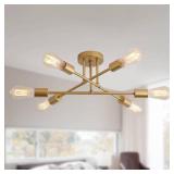 MEIXISUE Gold Modern Sputnik Chandelier Ceiling Light Fixtures,6-Lights Industrial Metal Semi Flush Mount Ceiling Light for Bedroom Dining Room Living Room Kitchen Hallway UL Listed