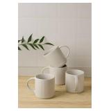 Famiware Coffee Mug Set for 6, Star 12 oz Catering Mugs Cup Set with Handle for Coffee, Tea, Cocoa, Milk - Ceramic Stoneware Drinkware Set, Matte White