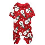 Lanyarco Cute Snowman Christmas Dog Pajamas, Soft Cotton Xmas Christmas Pajamas for Dogs Holiday Pet Clothes Onesie PJS, Red Medium Back Length 16"