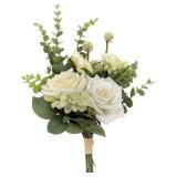 Artificial Silk Roses Flowers Bouquet, Realistic Fresh Green Fake Flowers Plants DIY Bouquets for Table Centerpiece Home Room Kitchen Office Party Wedding Gift Christmas and More Decor (White)