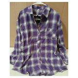 CHYRII Womens Button Down Flannel Shirts Long Sleeve Plaid Shacket Business Casual Blouse Topss Purple XL