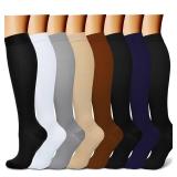 CHARMKING Compression Socks for Women & Men (8 Pairs) 15-20 mmHg Graduated Copper Support Socks are Best for Pregnant, Nurses - Boost Performance, Circulation, Knee High & Wide Calf (L/XL, Multi 01)