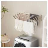 YOUDENOVA Foldable Clothes Airer Wall Mounted Clothes Rail Retractable Towel Holder Bathroom Towel Rack Extendable Clothes Drying Rack Indoor (Silver, L)