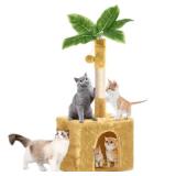 TSCOMON 41" Cat House Cat Tree for Indoor Kitten Small Cats with Green Leaves, Cozy Plush Indoor Plant Design Cat House Cute Cat Condo Cat Scratching Posts with Hang Ball, Beige Pet Home Cat Furniture