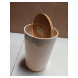 mDesign Plastic Round Trash Can Small Wastebasket - Garbage Bin Container with Swing-Close Lid - Bathroom Garbage Basket - Holds Waste, Recycling - 1.3 Gallon - Basa Collection - Cream/Beige/Natural