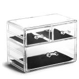 BINO THE MANHATTAN SERIES Acrylic Makeup Drawer Organizer- 3 Drawers | Clear Beauty Organizers and Storage| Cosmetic & Makeup Drawer| Home Organization| Jewelry & Vanity Accessories Drawers