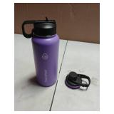 ThermoFlask 24 oz Double Wall Vacuum Insulated Stainless Steel Water Bottle with Spout and Straw Lids, Plum